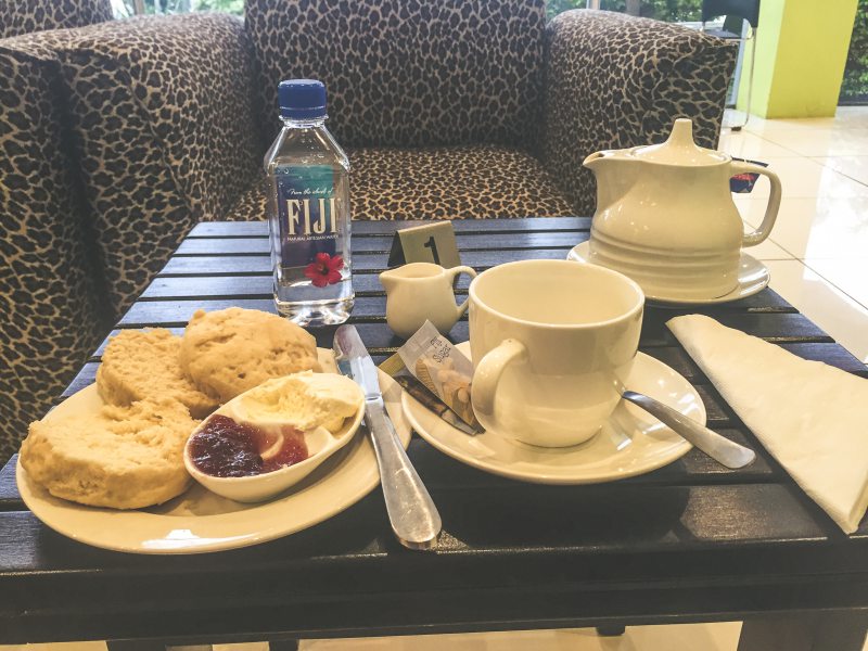 tea and scones at the essence of fiji rejuvenation center