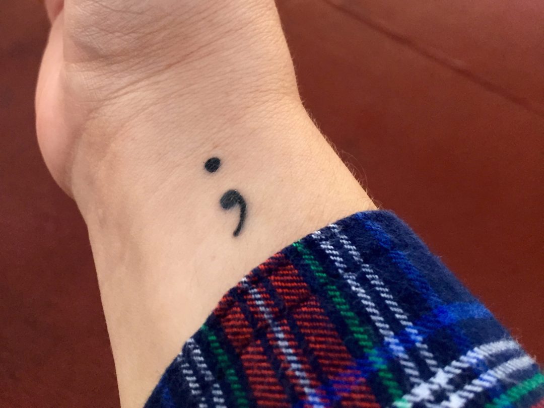 Unalome with semicolon tattoo design on wrist. My first tattoo done by  Monet Patrick at Monkeywrench… | Unalome tattoo, Tattoo designs wrist,  Wrist tattoos for guys