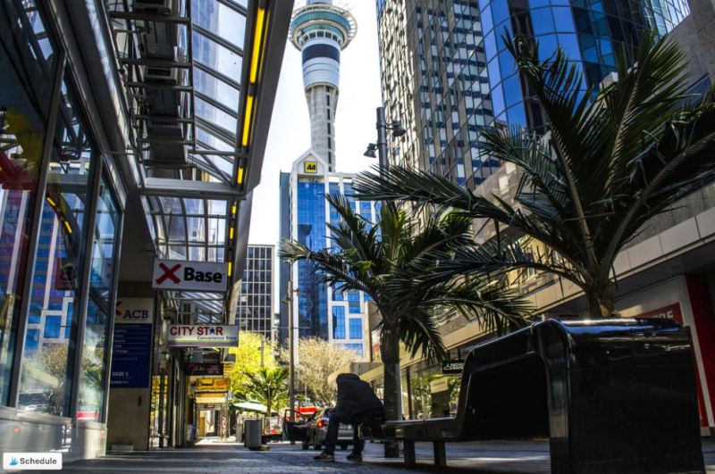 view of sky tower from base auckland
