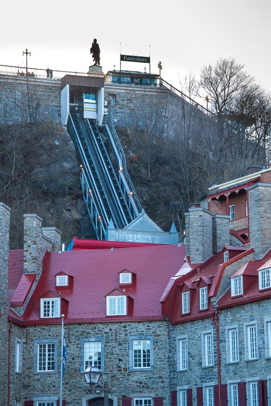 View of the funicular from Lower Old Town in Quebec City, Canada