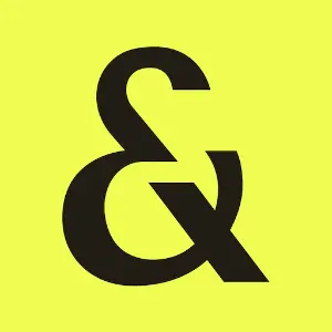 The image features the app icon for Everand, which is a bold black ampersand symbol ("&") centered on a bright yellow square background.