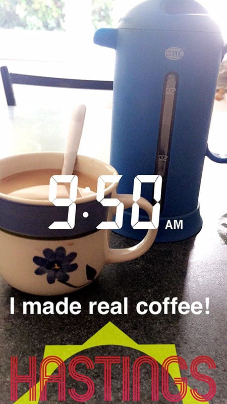 Snapchat image of fresh coffee made with a French Press in Hastings, New Zealand