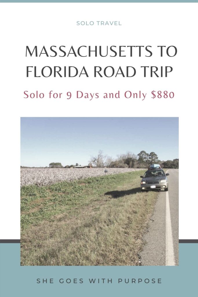 A Massachusetts to Florida road trip for only $880 for a solo female traveler. Click through to learn how I stayed under the budget of $1000 I set for myself. | driving from Massachusetts to Florida, solo female road trip, solo female travel, road trip budget planning
