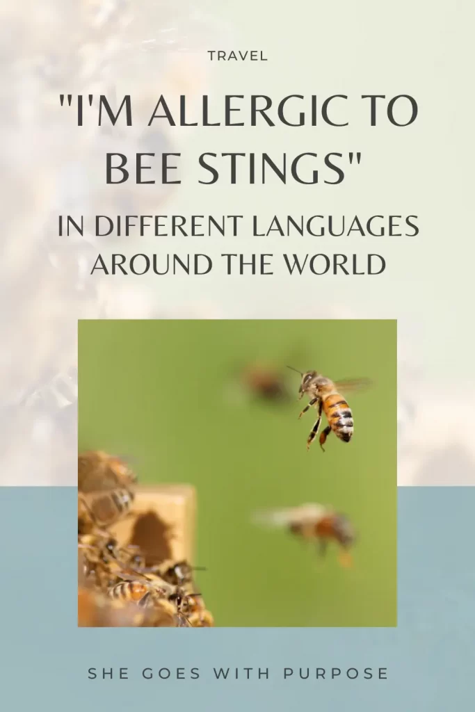 I've gathered 50 different translations for I'm allergic to bee stings. Included are almost all of the top 20 spoken languages of the world and languages of the countries I've traveled to. Plus, a whole bunch more just for fun. 