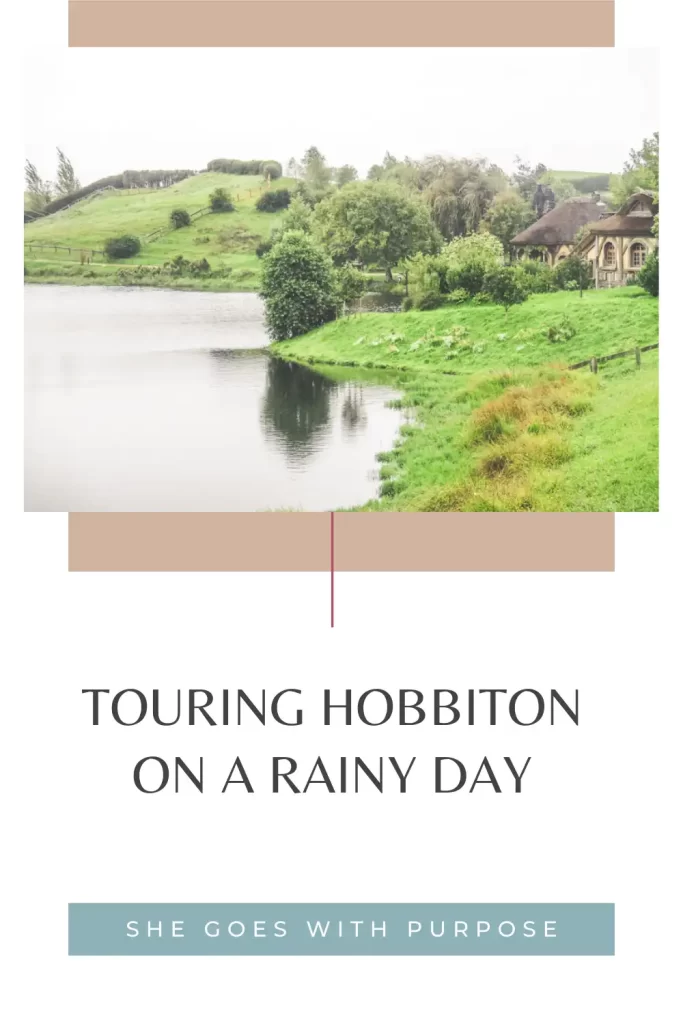 hobbiton on a rainy day blog post pin image