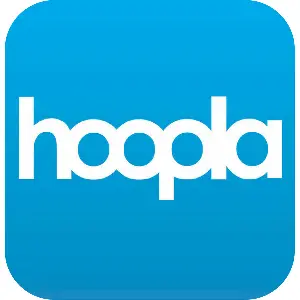 The logo for the Hoopla app, featuring the word 'hoopla' in white lowercase letters against a bright blue rounded square background.
